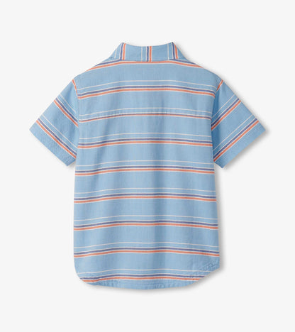 Chemise boutonnée – Rayures estivales bleutées