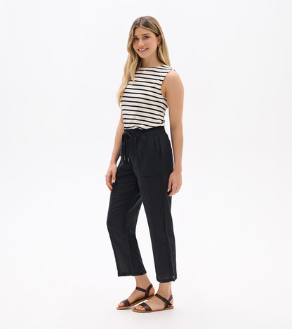 Straight Leg Linen Pants - Black