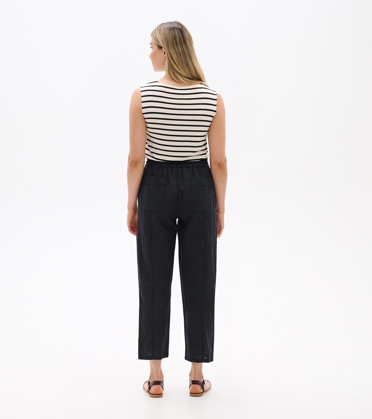 Straight Leg Linen Pants - Black