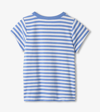 Girls Cornflower Stripes Bamboo Tee
