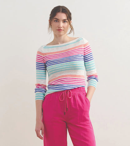 Chandail breton en tricot à manches 3/4 – Rayures cerise