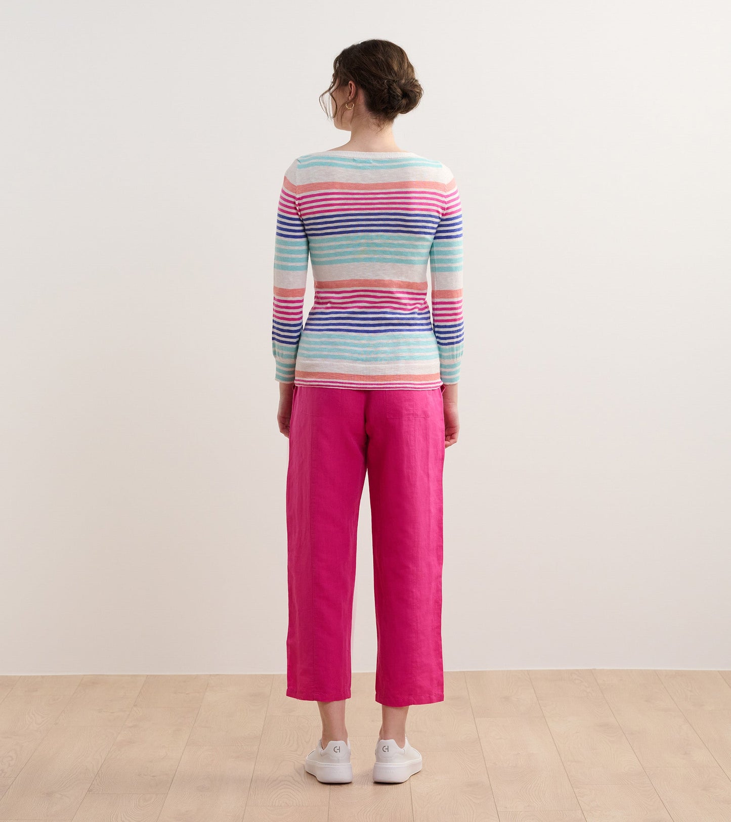 Chandail breton en tricot à manches 3/4 – Rayures cerise
