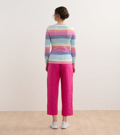 Chandail breton en tricot à manches 3/4 – Rayures cerise