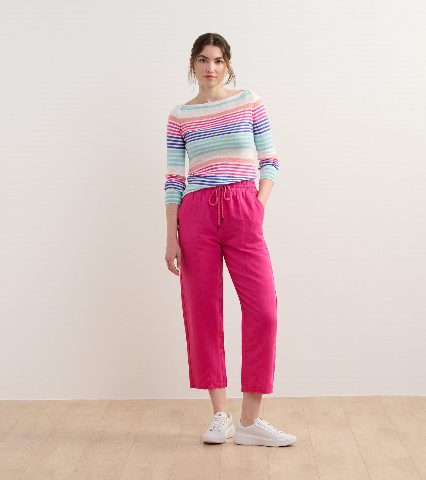 Chandail breton en tricot à manches 3/4 – Rayures cerise