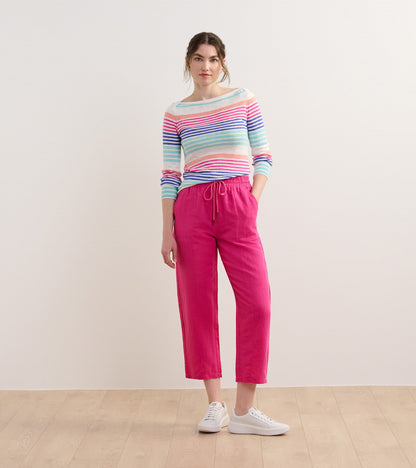 Chandail breton en tricot à manches 3/4 – Rayures cerise