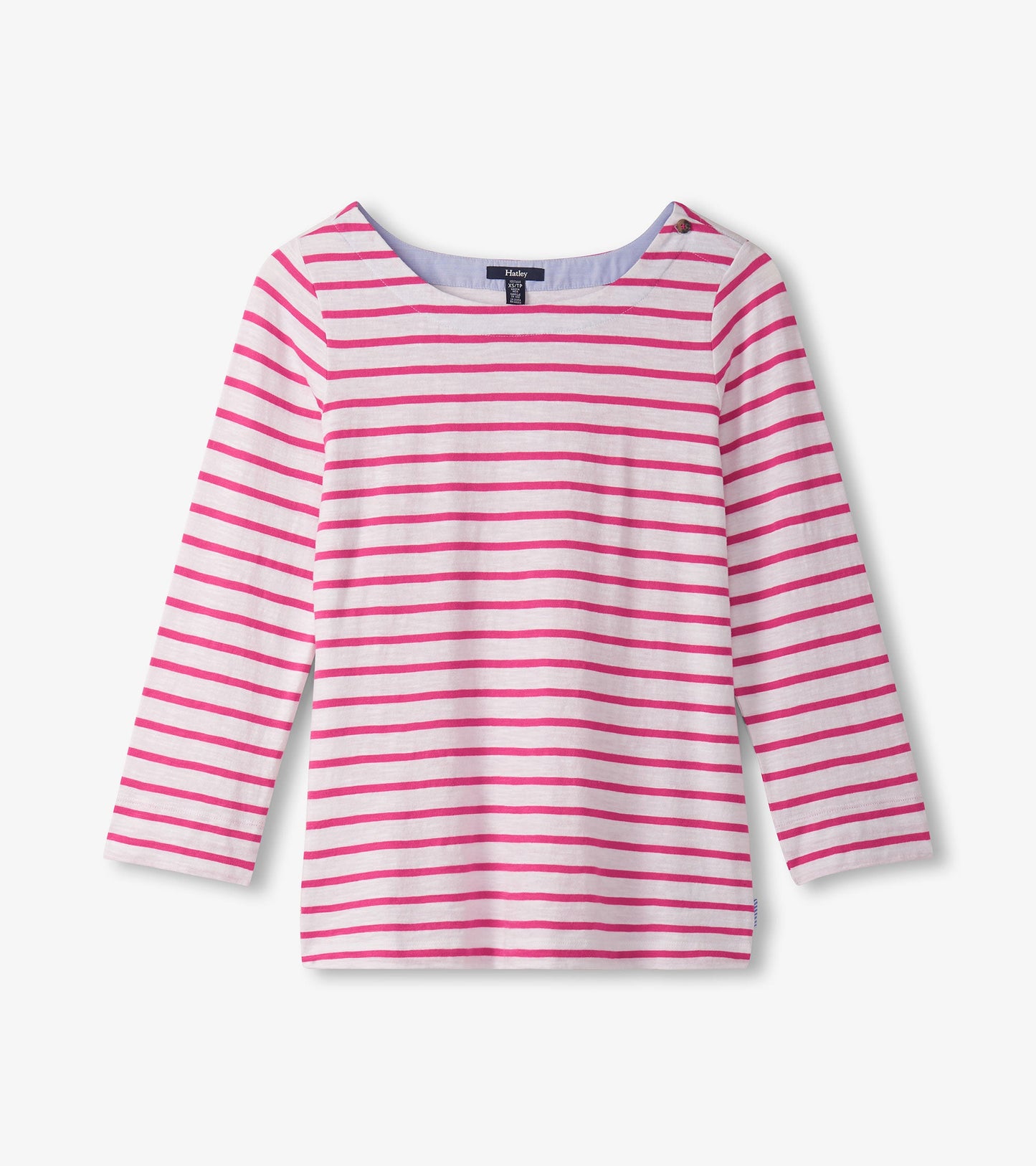 Chandail breton à col boutonné – Rayures fuchsia