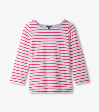 Chandail breton à col boutonné – Rayures fuchsia