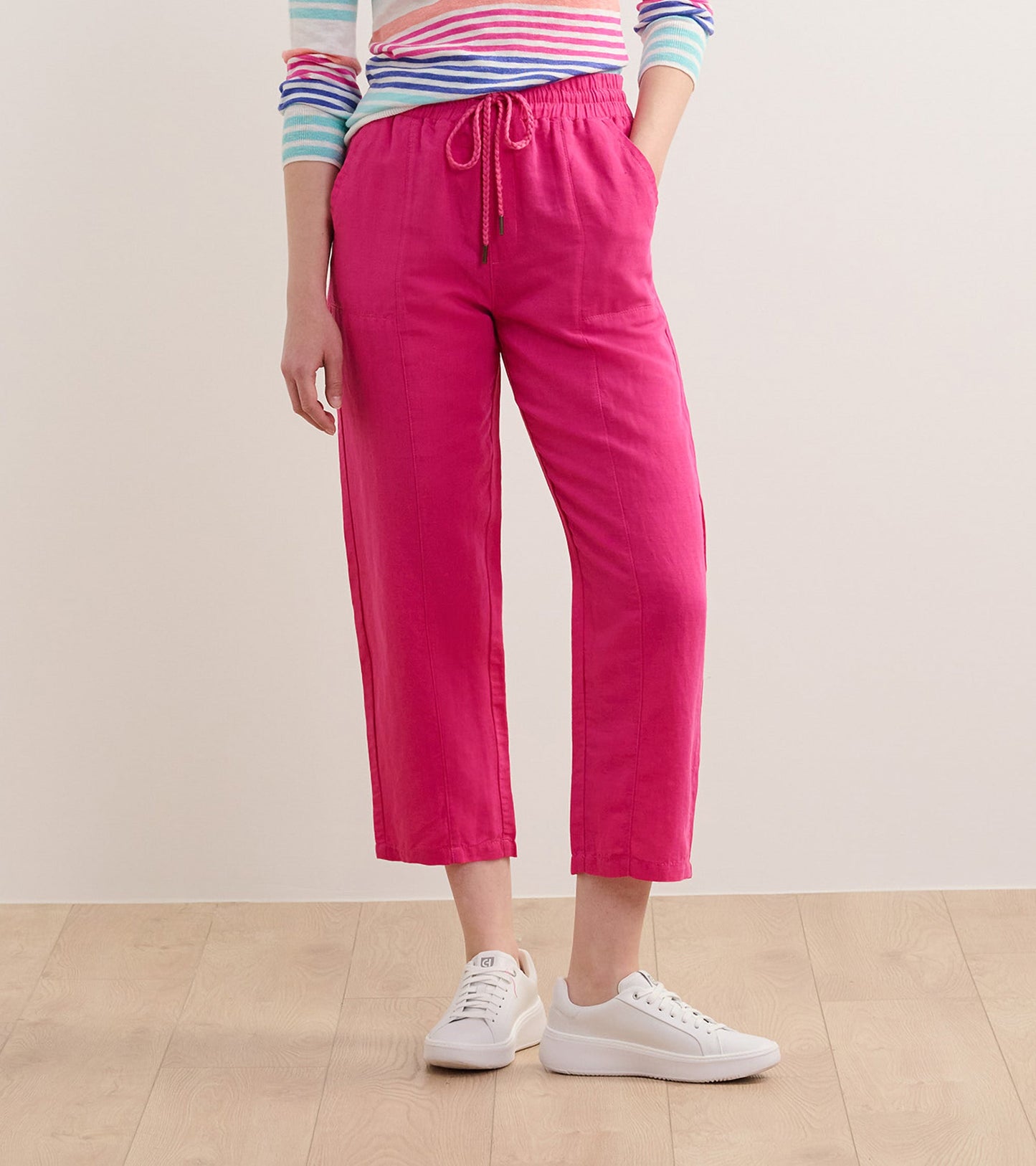 Straight Leg Linen Pants - Fuchsia