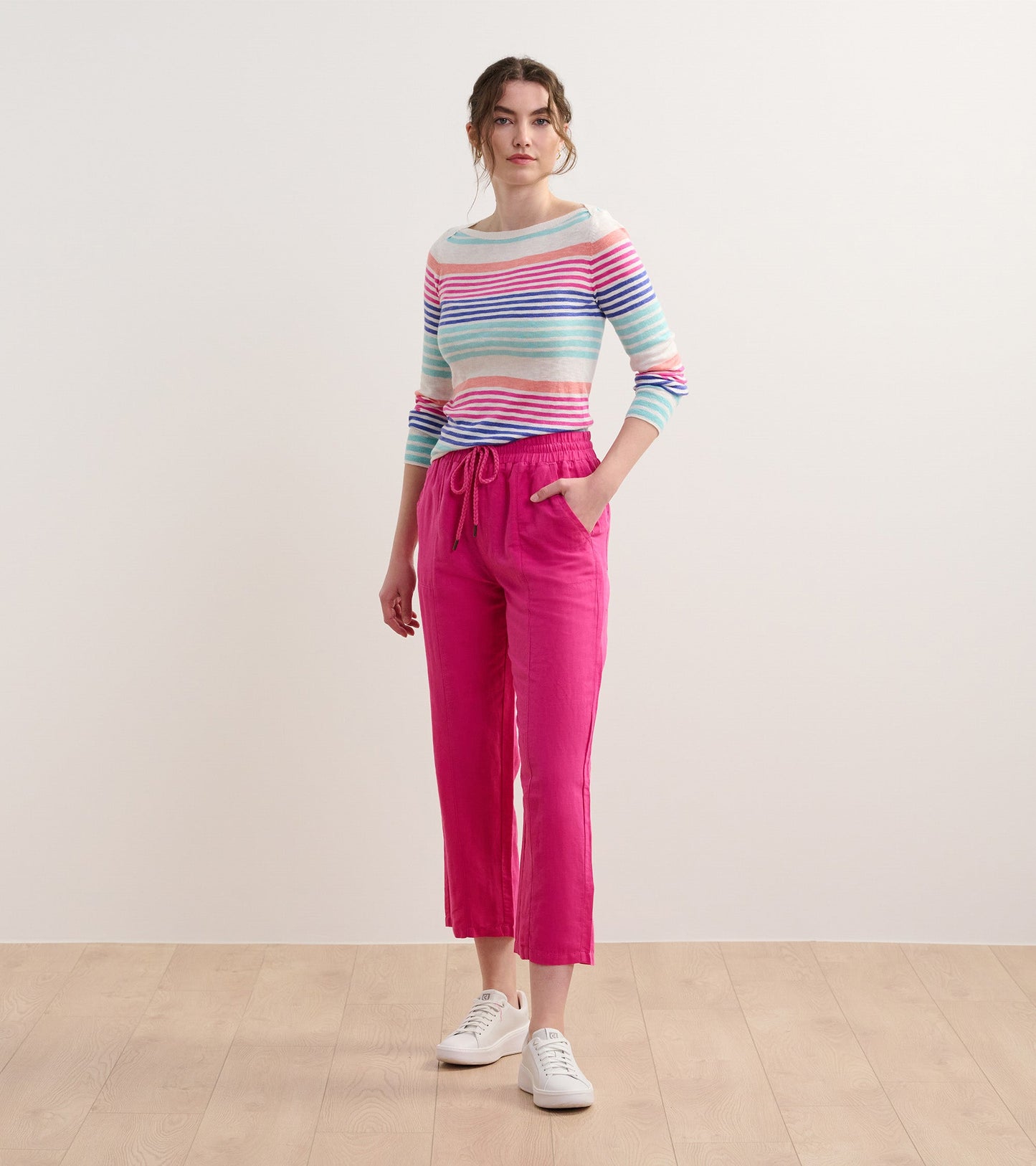 Straight Leg Linen Pants - Fuchsia