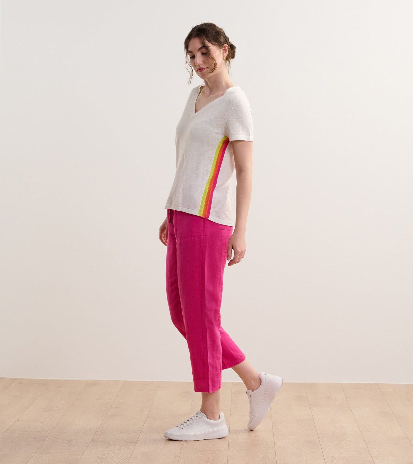 Straight Leg Linen Pants - Fuchsia