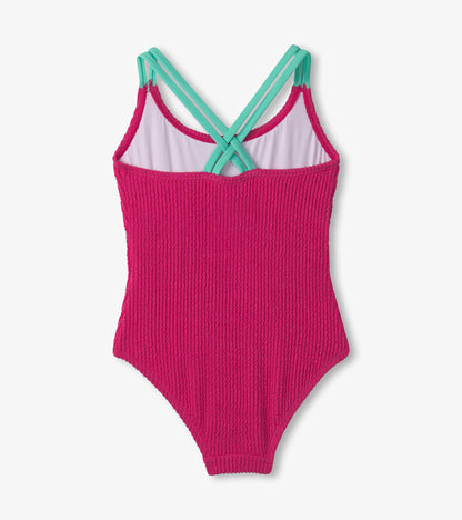 Maillot de bain une pièce à bretelles croisées – Fuchsia violacé
