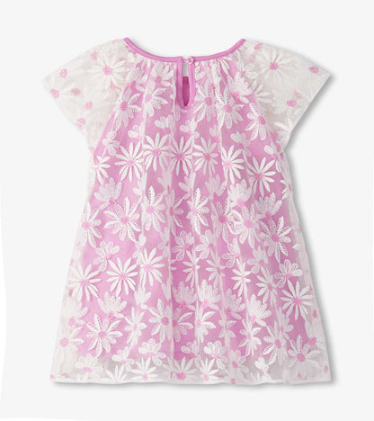 Robe en tricot à tulle superposé – Marguerites lilas