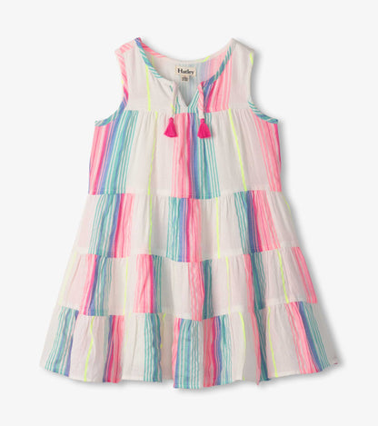 Girls Neon Stripes Tiered Dress