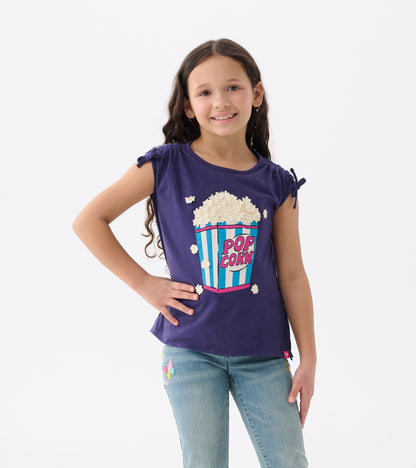 Girls Pop Corn Cinched Cinched Shoulder Top