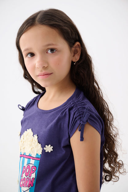 Girls Pop Corn Cinched Cinched Shoulder Top