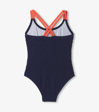 Maillot de bain une pièce à bretelles croisées – Bleu patriote
