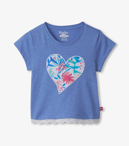 T-shirt à bordure à œillets pour bébé et bambin – Fleurs sauvages en cœur