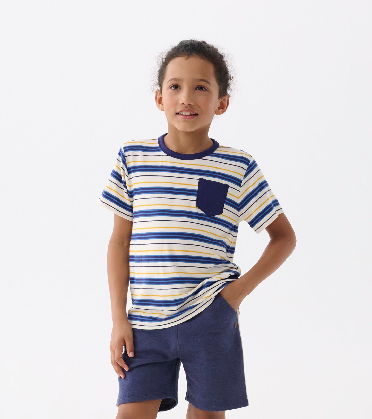 T-shirt en bambou – Rayures bleu patriote