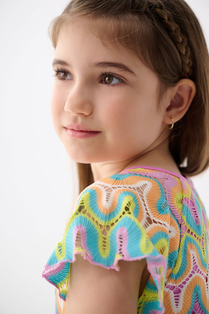 Girls Rainbow Waves Crochet Dress