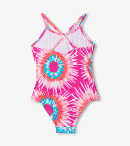 Maillot de bain une pièce à devant ruché – Éclats de soleil teints par nœud