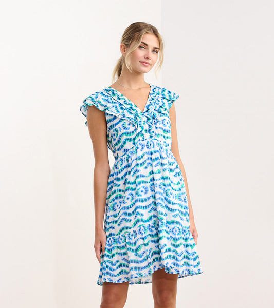 Robe à mancherons volantés Zoe – Vagues d’inspiration shibori