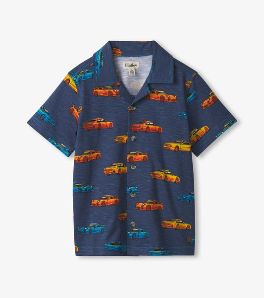 Chemise boutonnée en jersey – Voitures vaporwave