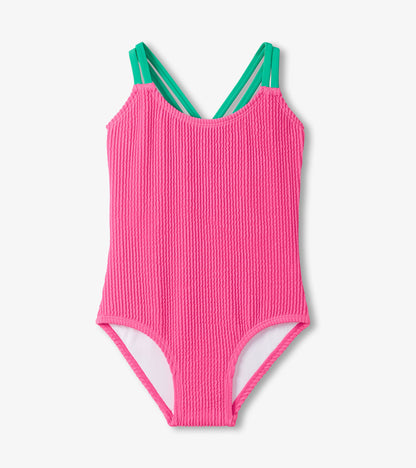 Maillot de bain une pièce côtelé – Rose foncé