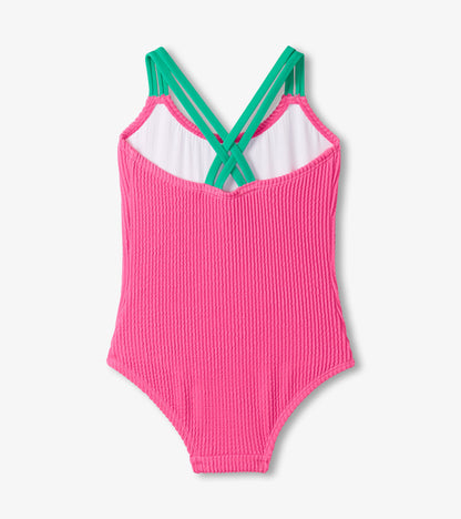 Maillot de bain une pièce côtelé – Rose foncé