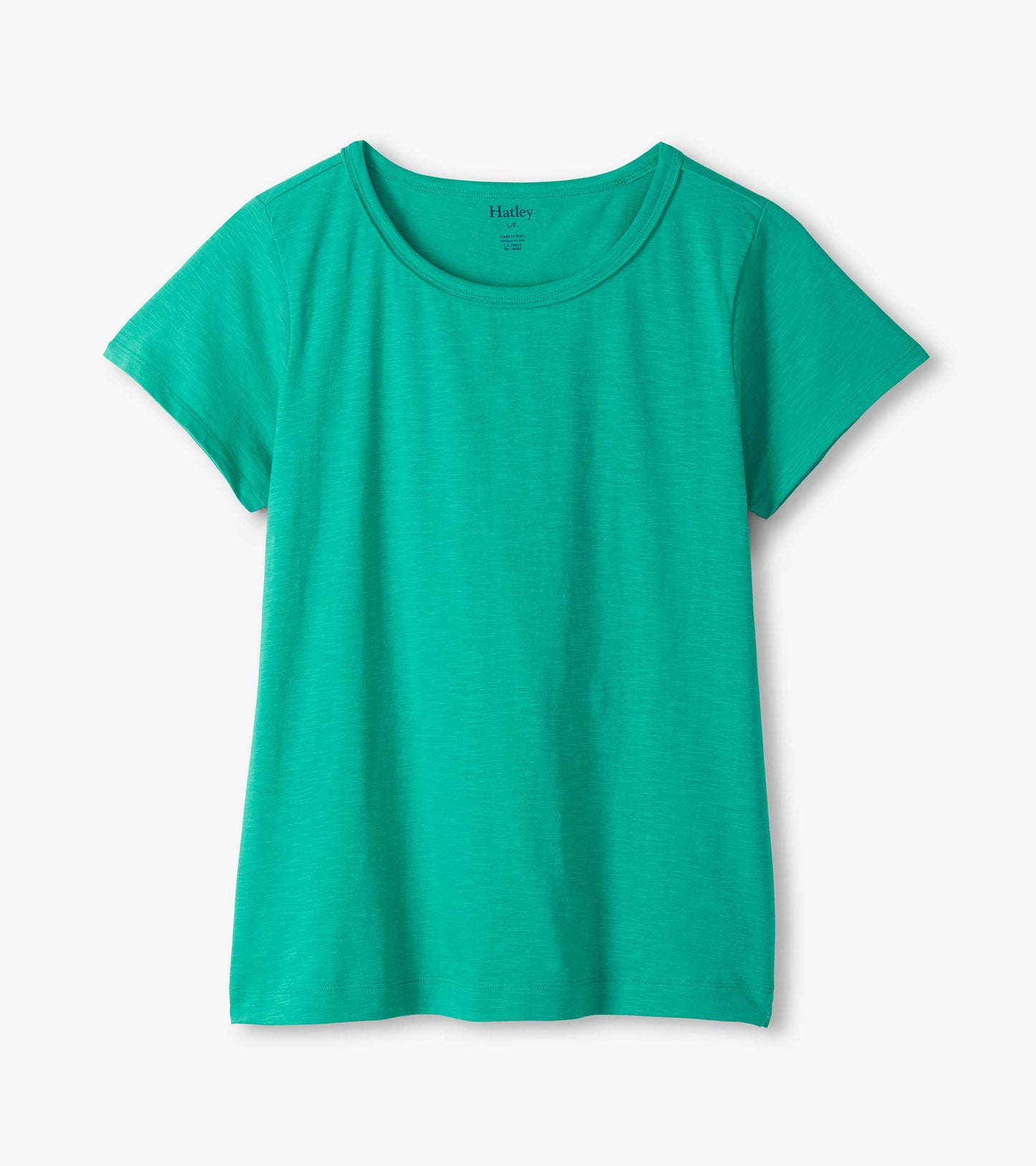 Teal short-sleeve crew neck T-shirt with a relaxed fit, shown front view on a white background