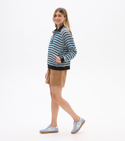 Mock Neck Pullover - Black Stripes