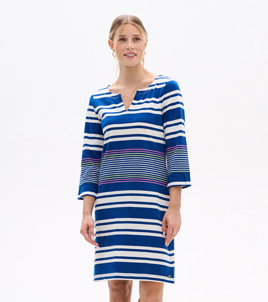 Lily Notch Neck Dress - Cheery Block Stripes