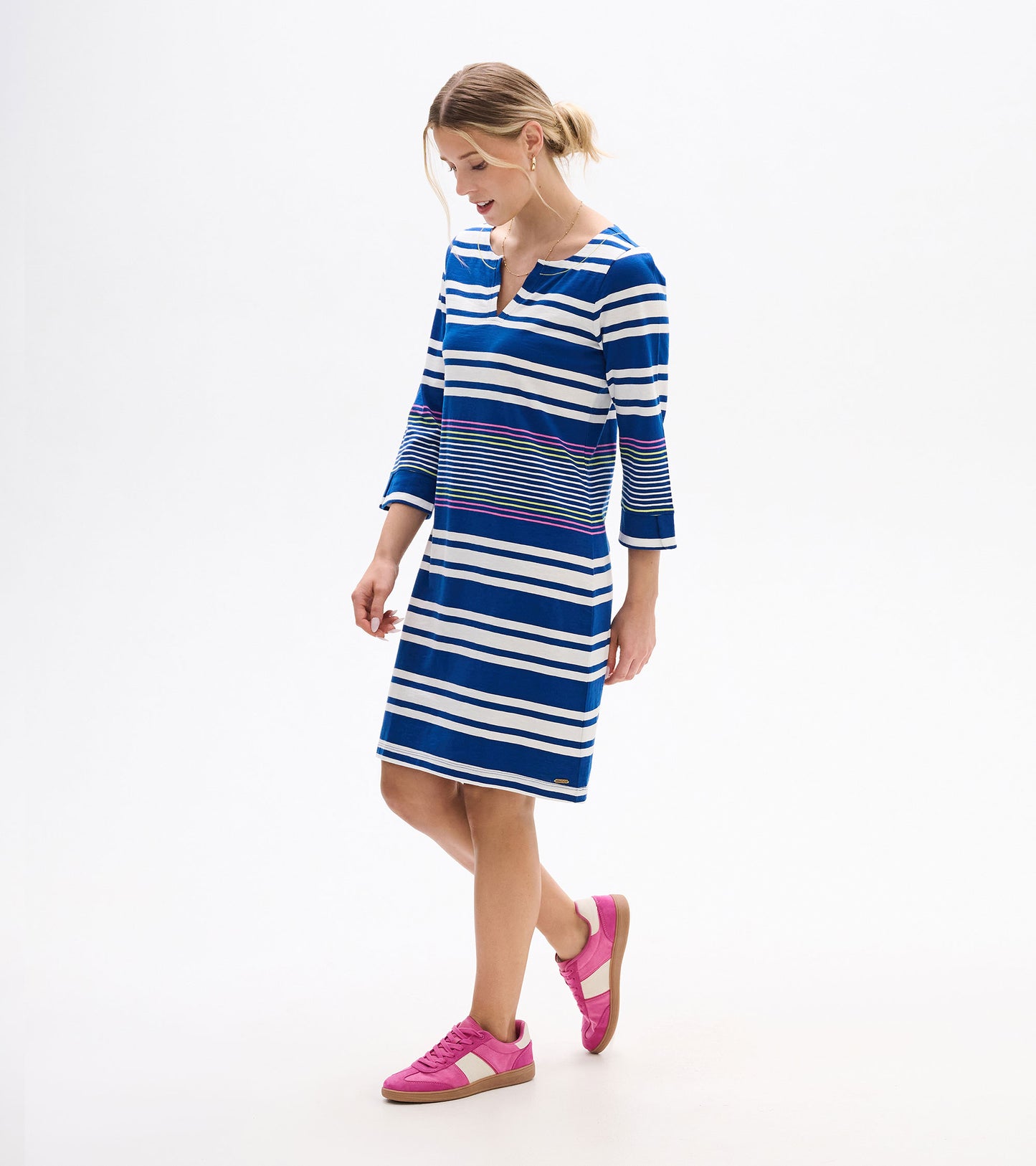 Robe à encolure crantée Lily – Rayures joyeuses larges