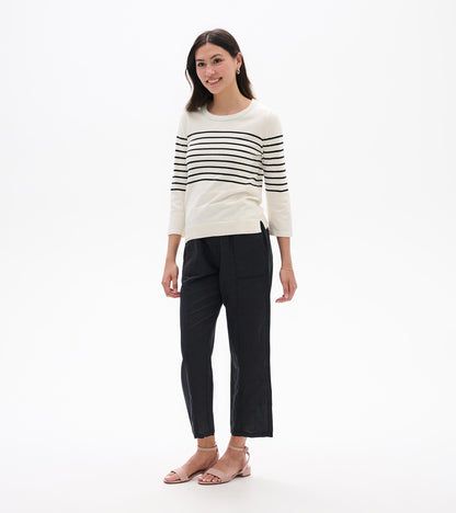 3/4 Sleeve Knit Top - Black Stripes