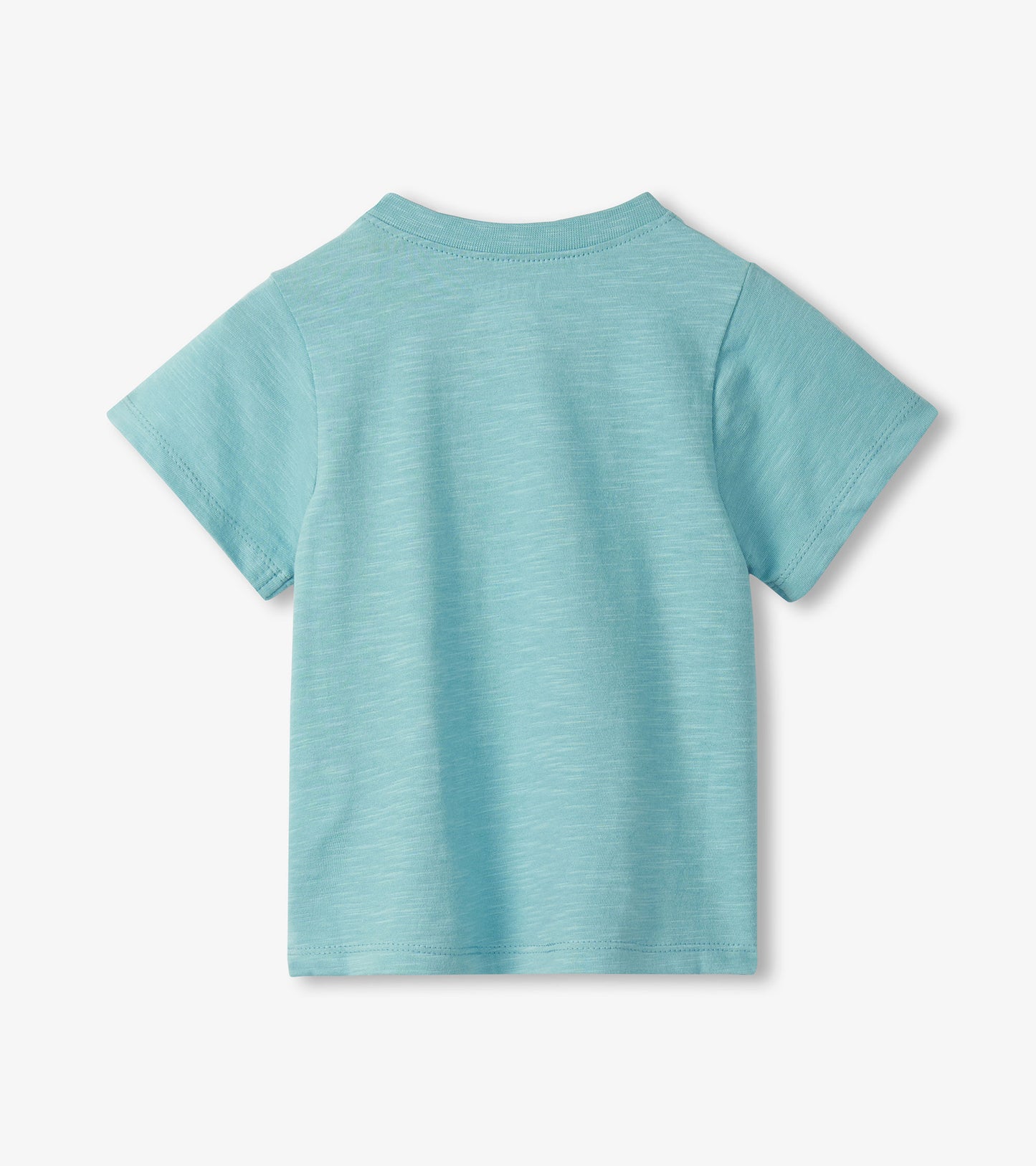 Light blue short-sleeve toddler T-shirt, back view, with heathered fabric and crew neck