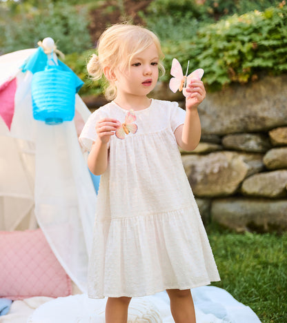 Robe bouffante étagée – Plumetis rose perlé