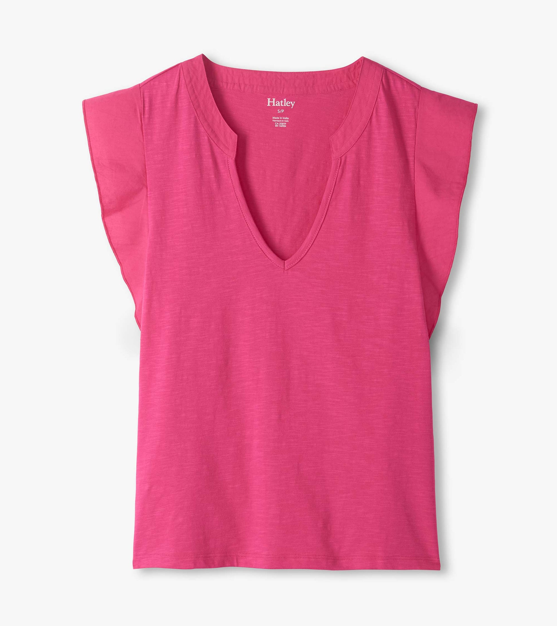 Carmine rose sleeveless V-neck tank top with cap sleeves and a relaxed fit, front view