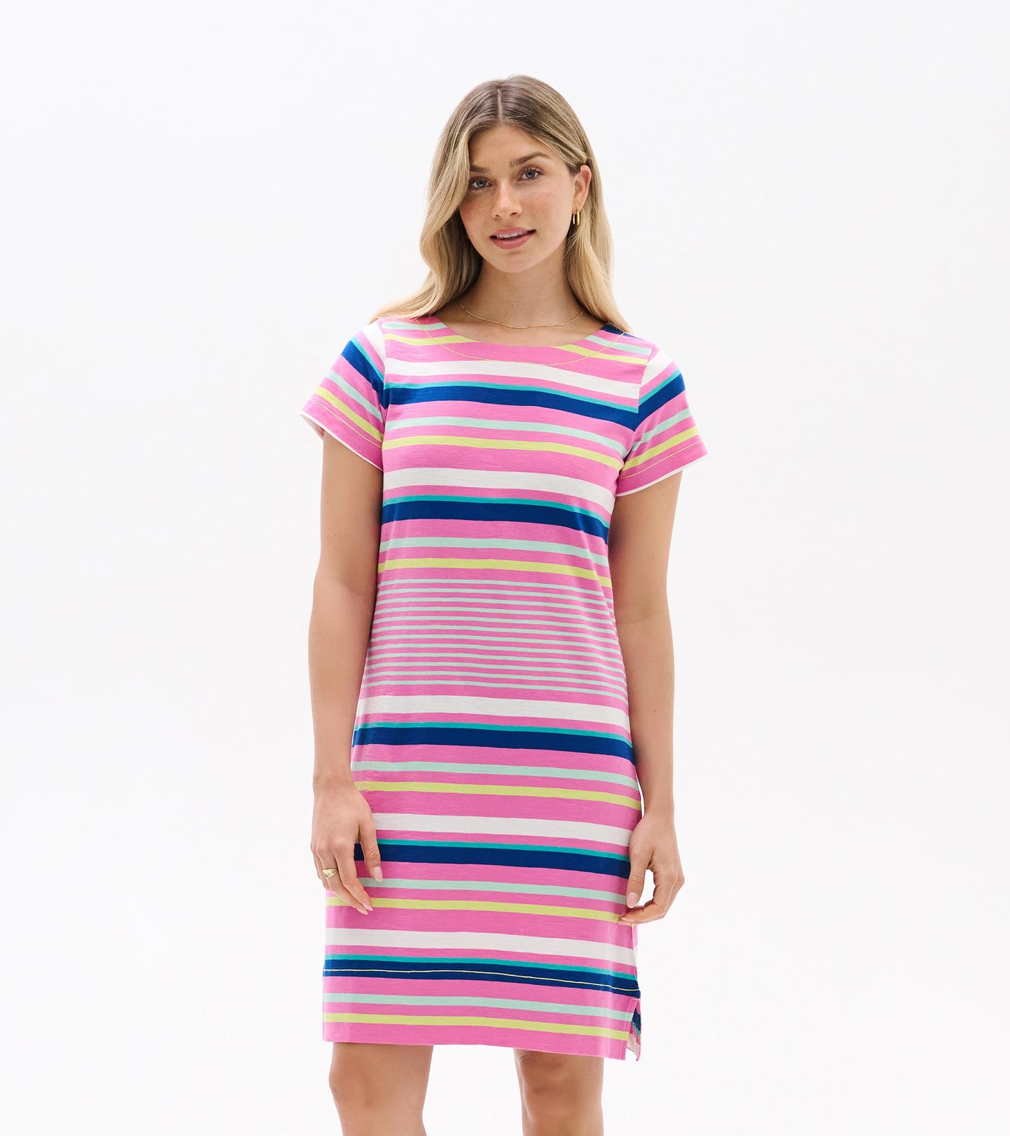 Zip-Back Tee Dress - Cheery Stripes
