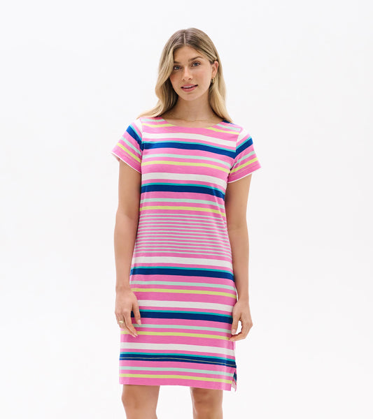 Zip-Back Tee Dress - Cheery Stripes