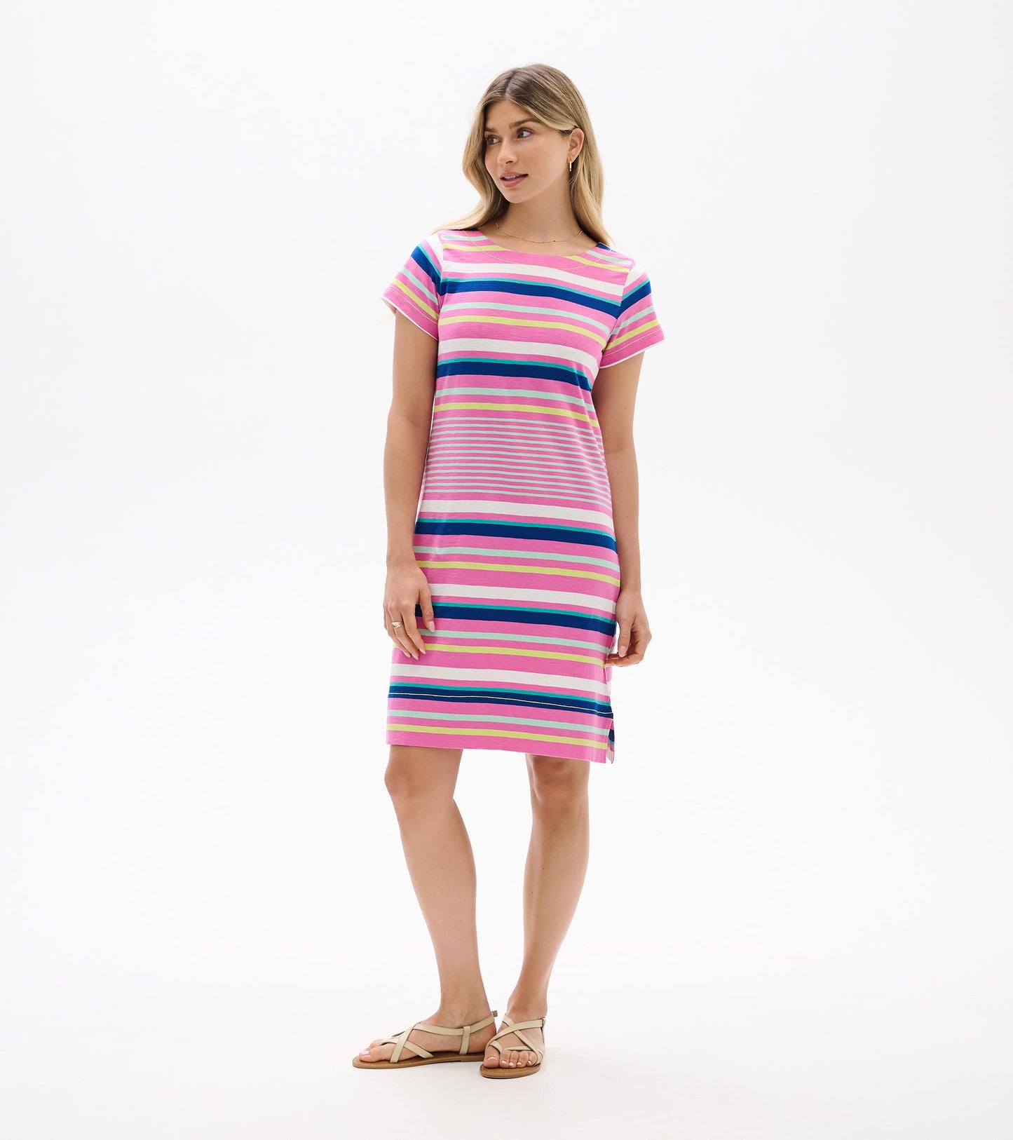 Zip-Back Tee Dress - Cheery Stripes
