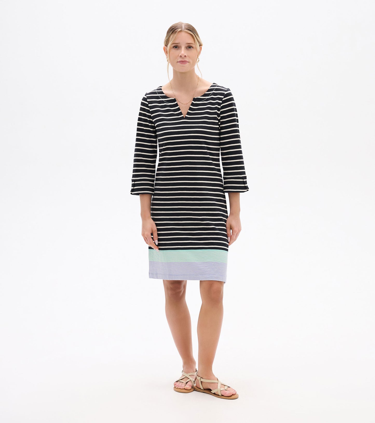 Robe à encolure crantée Lily – Rayures caviar