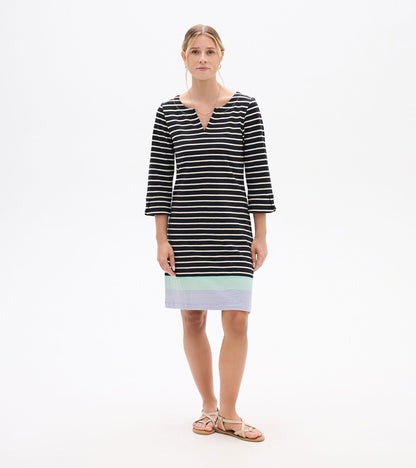 Robe à encolure crantée Lily – Rayures caviar