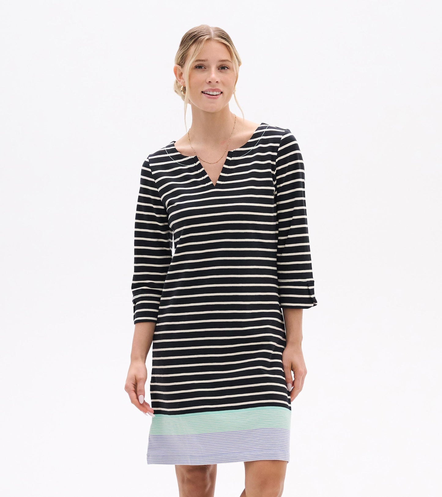 Robe à encolure crantée Lily – Rayures caviar