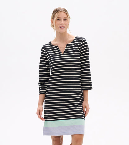 Robe à encolure crantée Lily – Rayures caviar