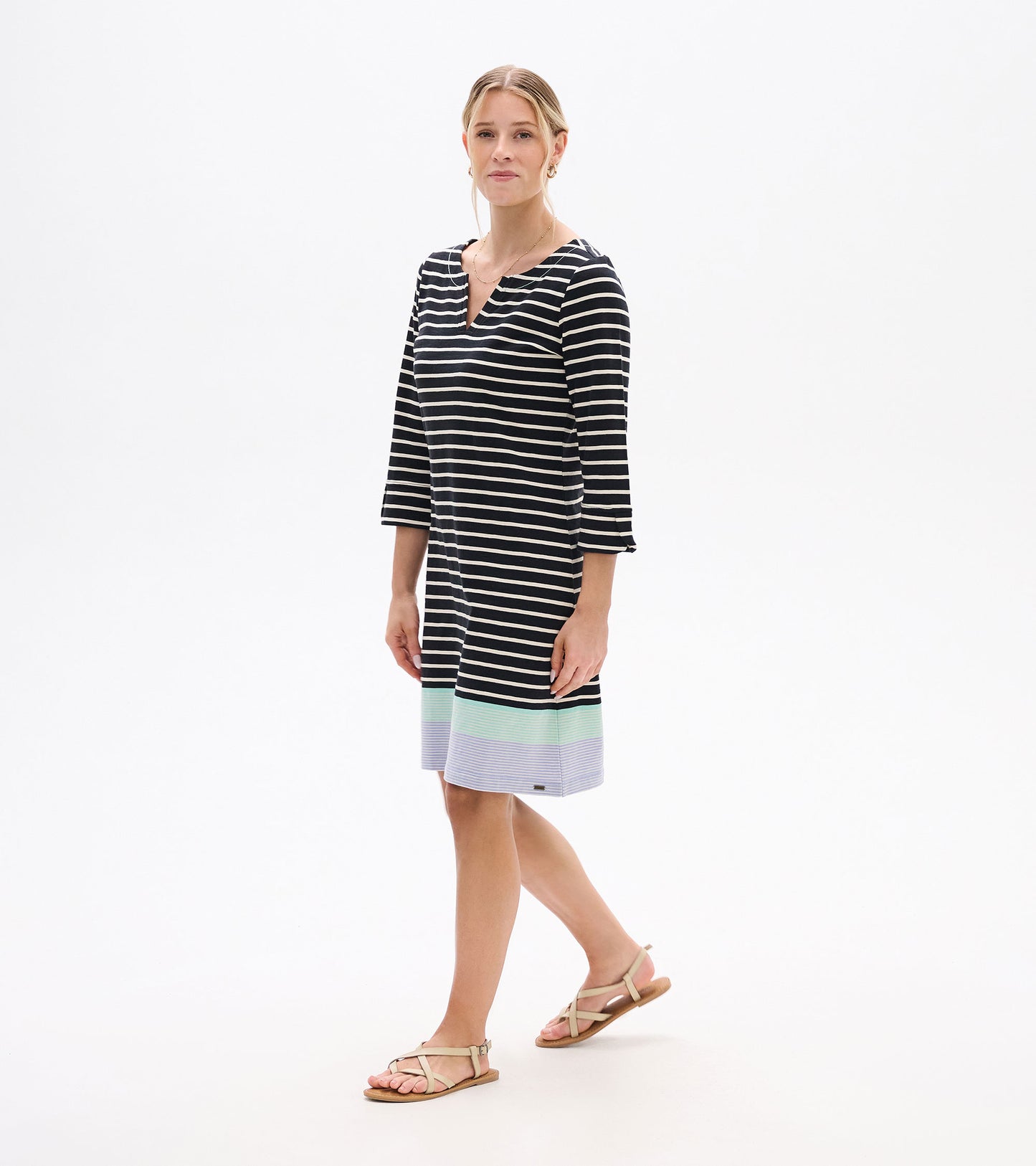 Robe à encolure crantée Lily – Rayures caviar