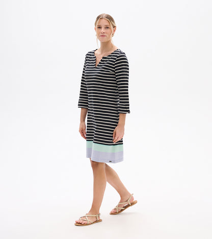 Robe à encolure crantée Lily – Rayures caviar