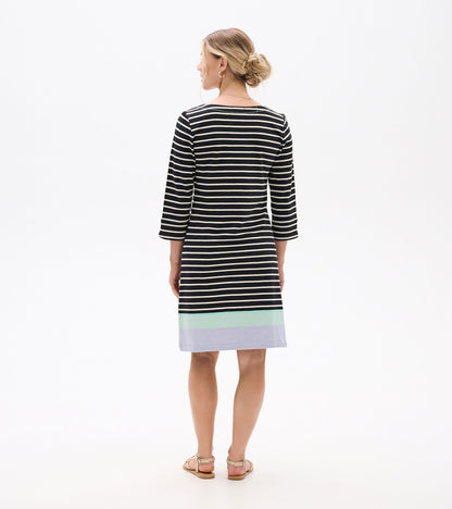 Robe à encolure crantée Lily – Rayures caviar