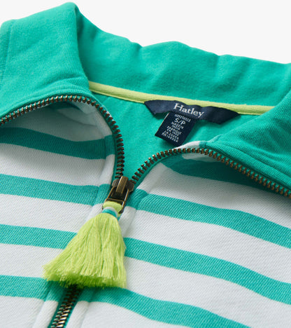 Pull à col montant – Rayures vert céramique