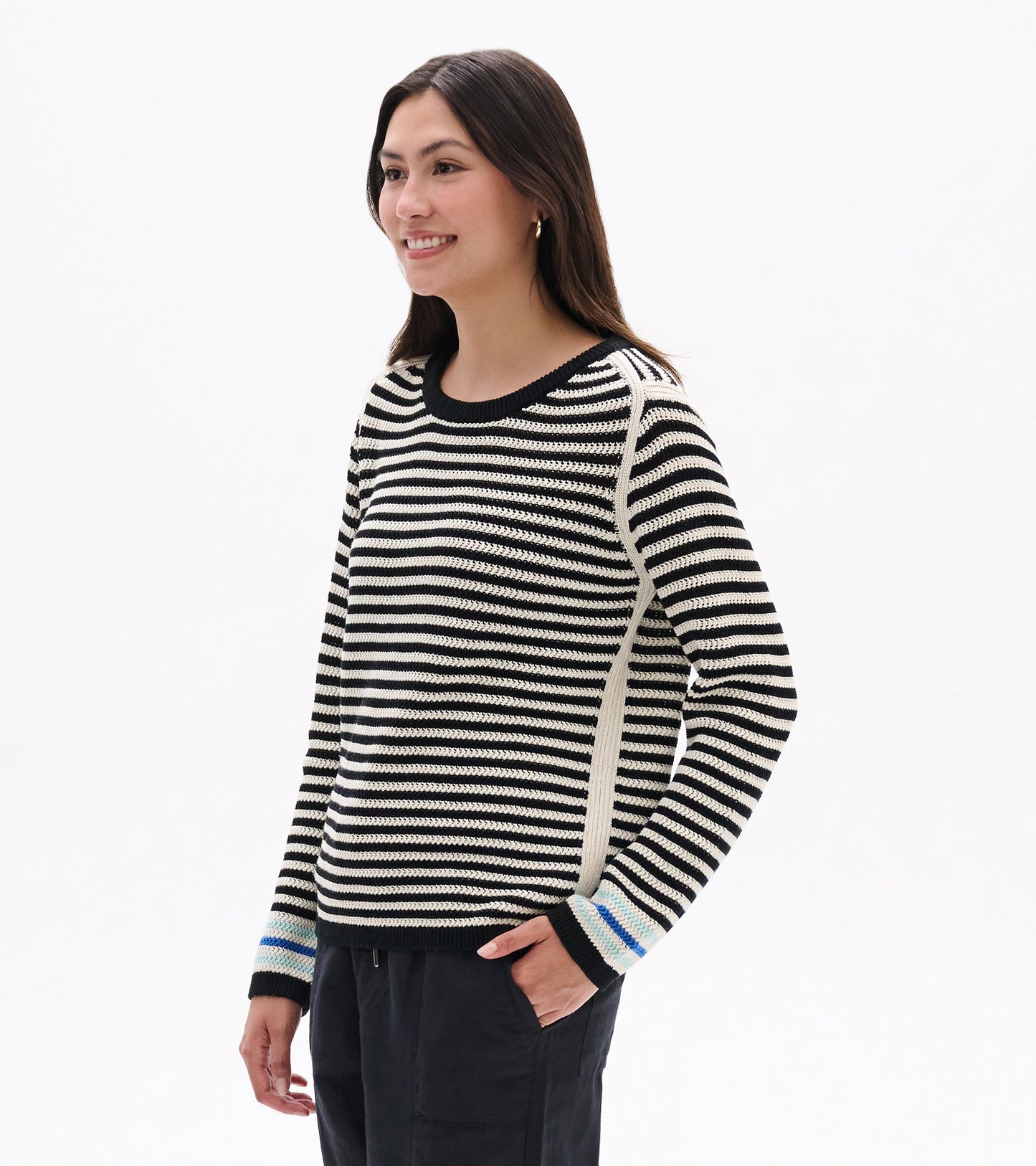 Pointelle Stripe Sweater - Classic Black