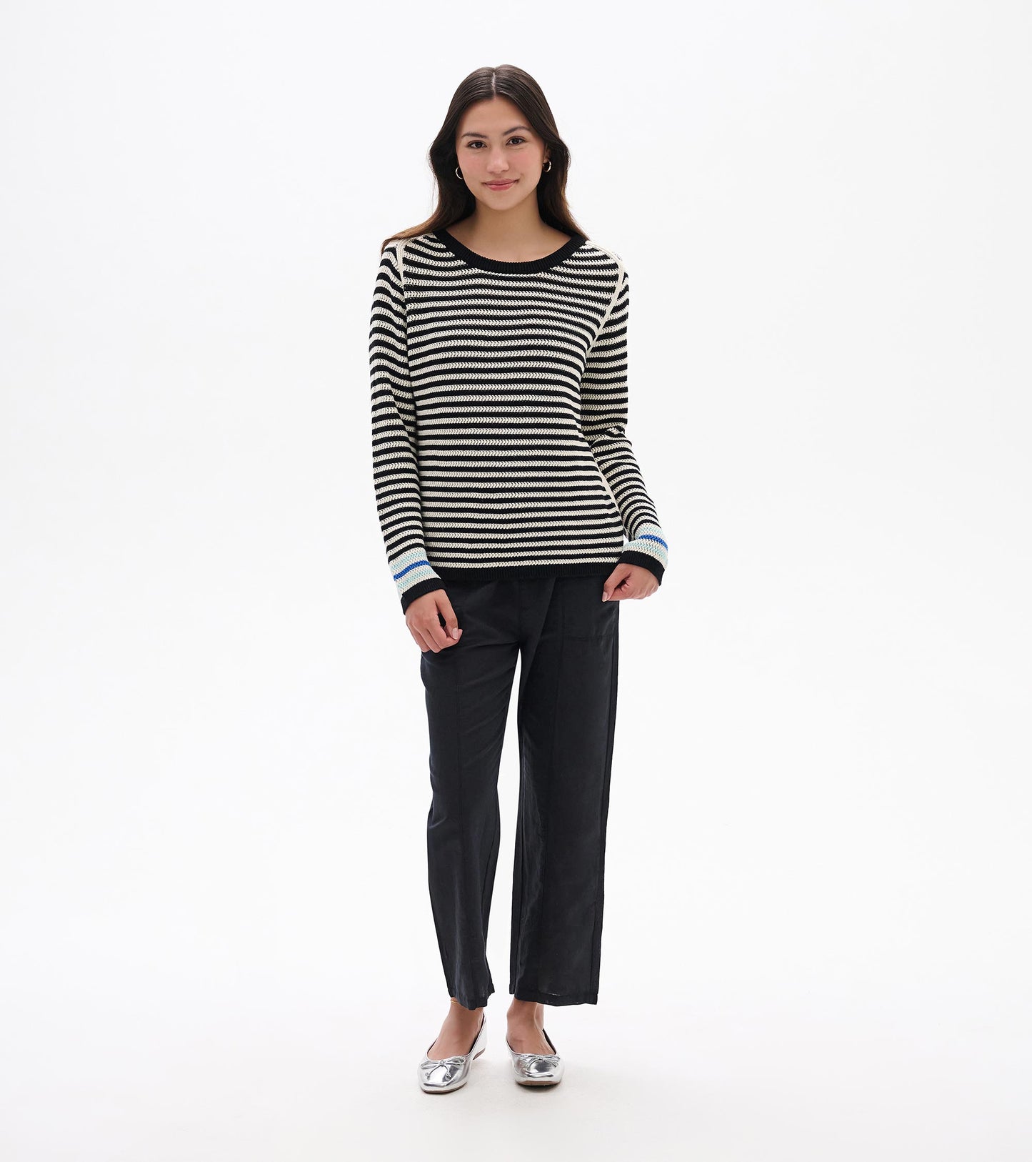 Pointelle Stripe Sweater - Classic Black