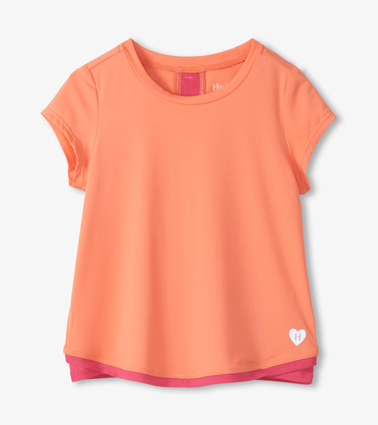 T-shirt à bordure en filet – Corail fusion